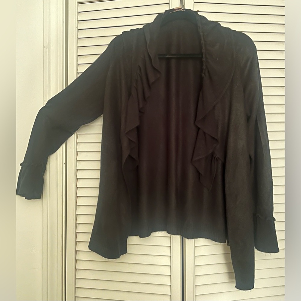 Chic Black Cardigan with Ruffles